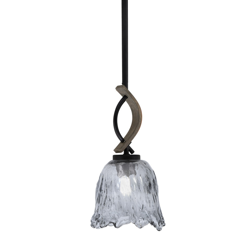 Toltec Monterey 7in 1-Light Mini Pendant | Rustic Matte Black and Painted Distressed Wood-look Metal with Smoke Lava Glass | Model 2901-MBDW-4232