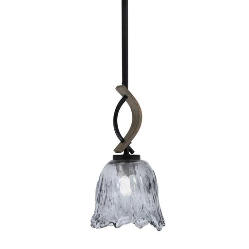 Toltec Monterey 7in 1-Light Mini Pendant | Rustic Matte Black and Painted Distressed Wood-look Metal with Smoke Lava Glass | Model 2901-MBDW-4232