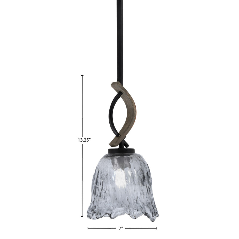 Toltec Monterey 7in 1-Light Mini Pendant | Rustic Matte Black and Painted Distressed Wood-look Metal with Smoke Lava Glass | Model 2901-MBDW-4232