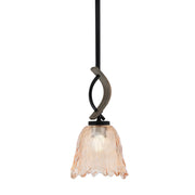 Toltec Monterey 7in 1-Light Mini Pendant | Rustic Matte Black and Painted Distressed Wood-look Metal with Amber Lava Glass | Model 2901-MBDW-4233