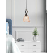 Toltec Monterey 7in 1-Light Mini Pendant | Rustic Matte Black and Painted Distressed Wood-look Metal with Amber Lava Glass | Model 2901-MBDW-4233