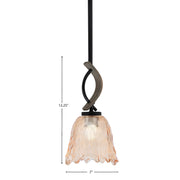 Toltec Monterey 7in 1-Light Mini Pendant | Rustic Matte Black and Painted Distressed Wood-look Metal with Amber Lava Glass | Model 2901-MBDW-4233