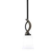 Toltec Monterey 5in 1-Light Mini Pendant | Matte Black and Distressed Wood-look Metal with White Opal Glass | Kitchen Island | Model 2901-MBDW-5031