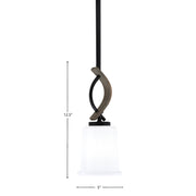 Toltec Monterey 5in 1-Light Mini Pendant | Matte Black and Distressed Wood-look Metal with White Opal Glass | Kitchen Island | Model 2901-MBDW-5031
