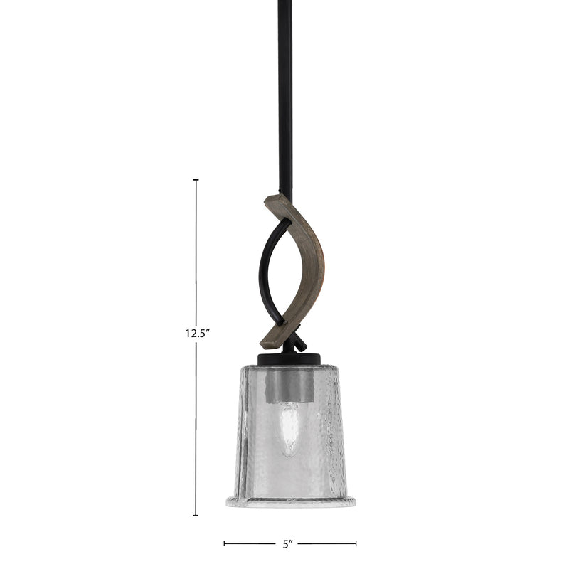Toltec Monterey 5in 1-Light Mini Pendant | Matte Black and Distressed Wood-look Metal with Smoke Bubble Glass | Kitchen Island | Model 2901-MBDW-5032
