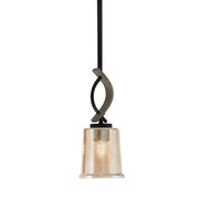 Toltec Monterey 5in 1-Light Mini Pendant | Rustic Matte Black and Painted Distressed Wood-look Metal with Amber Bubble Glass | Model 2901-MBDW-5033