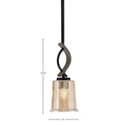 Toltec Monterey 5in 1-Light Mini Pendant | Rustic Matte Black and Painted Distressed Wood-look Metal with Amber Bubble Glass | Model 2901-MBDW-5033