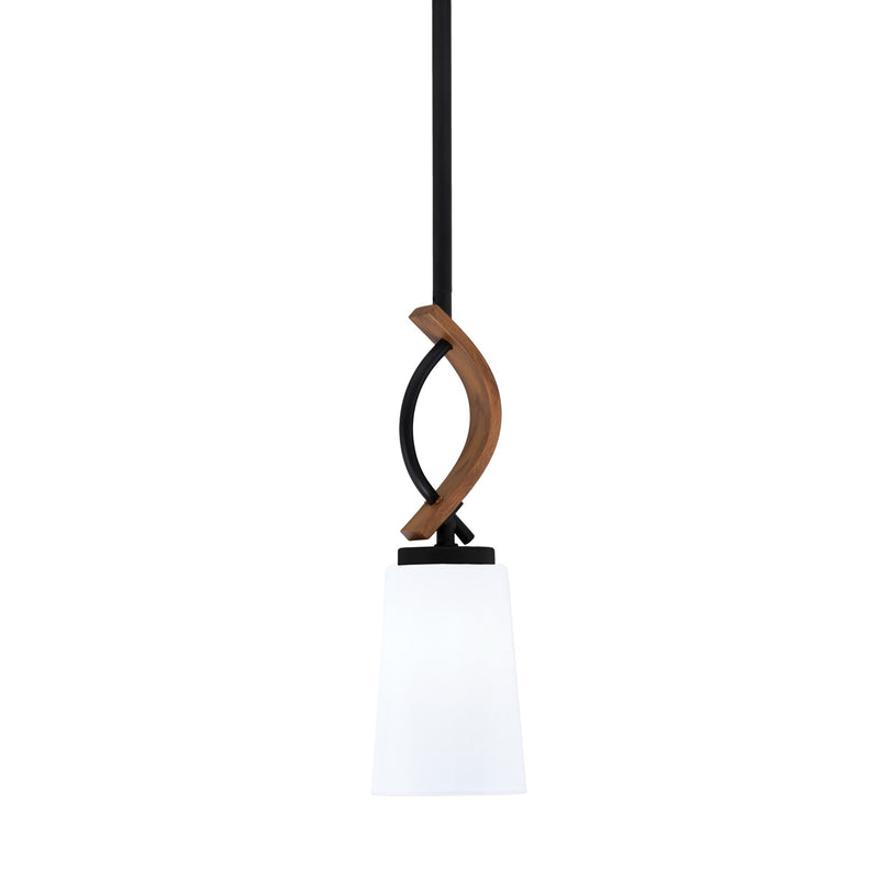 Toltec Monterey 4.5in 1-Light Mini Pendant | Rustic Matte Black and Painted Wood-look Metal with White Opal Glass | Kitchen | Model 2901-MBWG-261
