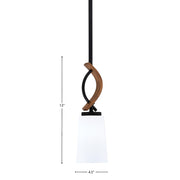 Toltec Monterey 4.5in 1-Light Mini Pendant | Rustic Matte Black and Painted Wood-look Metal with White Opal Glass | Kitchen | Model 2901-MBWG-261