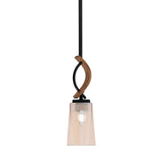 Toltec Monterey 4.5in 1-Light Mini Pendant | Rustic Matte Black and Painted Wood-look Metal with Amber Gradient Glass | Kitchen | Model 2901-MBWG-263