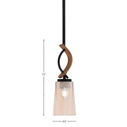 Toltec Monterey 4.5in 1-Light Mini Pendant | Rustic Matte Black and Painted Wood-look Metal with Amber Gradient Glass | Kitchen | Model 2901-MBWG-263