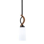 Toltec Monterey 5in 1-Light Mini Pendant | Modern Matte Black and Painted Wood-look Metal with White Opal Glass | Kitchen | Model 2901-MBWG-291