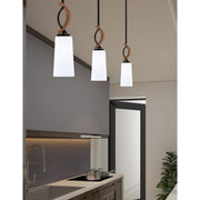 Toltec Monterey 5in 1-Light Mini Pendant | Modern Matte Black and Painted Wood-look Metal with White Opal Glass | Kitchen | Model 2901-MBWG-291