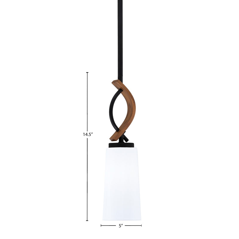 Toltec Monterey 5in 1-Light Mini Pendant | Modern Matte Black and Painted Wood-look Metal with White Opal Glass | Kitchen | Model 2901-MBWG-291