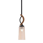 Toltec Monterey 5in 1-Light Mini Pendant | Modern Matte Black and Painted Wood-look Metal with Amber Gradient Glass | Kitchen | Model 2901-MBWG-293
