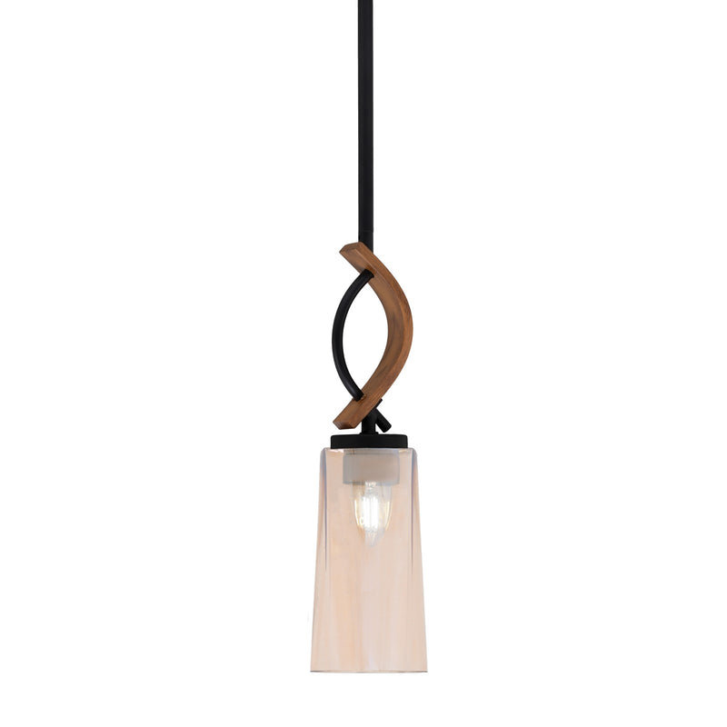 Toltec Monterey 5in 1-Light Mini Pendant | Modern Matte Black and Painted Wood-look Metal with Amber Gradient Glass | Kitchen | Model 2901-MBWG-293