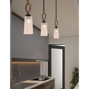 Toltec Monterey 5in 1-Light Mini Pendant | Modern Matte Black and Painted Wood-look Metal with Amber Gradient Glass | Kitchen | Model 2901-MBWG-293