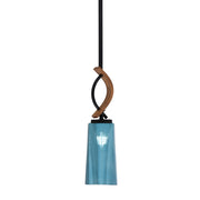 Toltec Monterey 5in 1-Light Mini Pendant | Modern Matte Black and Painted Wood-look Blue Gradient Glass | Kitchen Island | Model 2901-MBWG-295