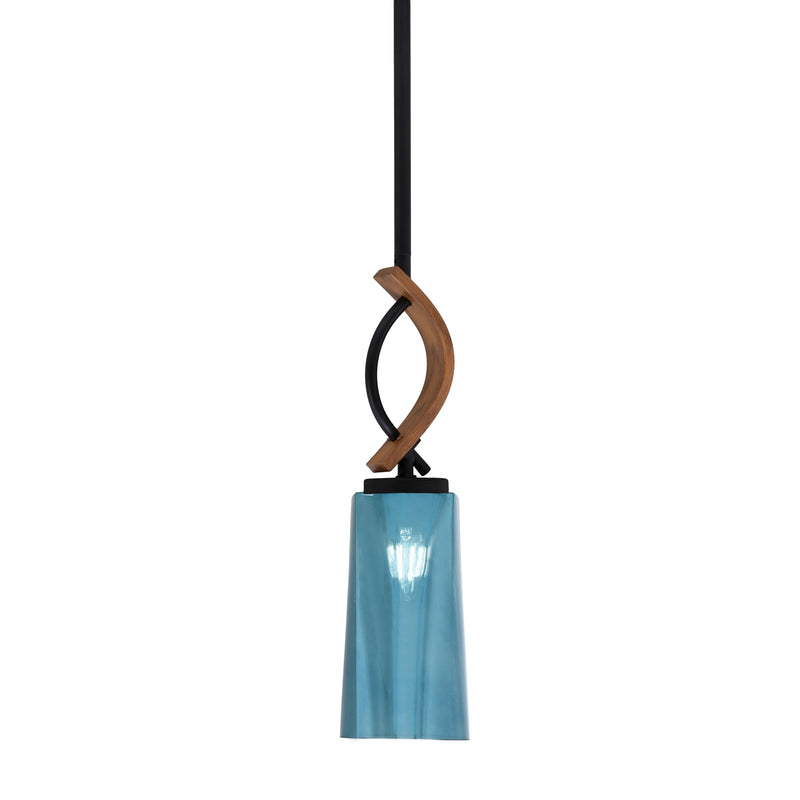 Toltec Monterey 5in 1-Light Mini Pendant | Modern Matte Black and Painted Wood-look Blue Gradient Glass | Kitchen Island | Model 2901-MBWG-295