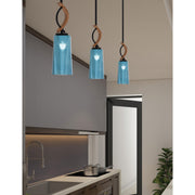 Toltec Monterey 5in 1-Light Mini Pendant | Modern Matte Black and Painted Wood-look Blue Gradient Glass | Kitchen Island | Model 2901-MBWG-295