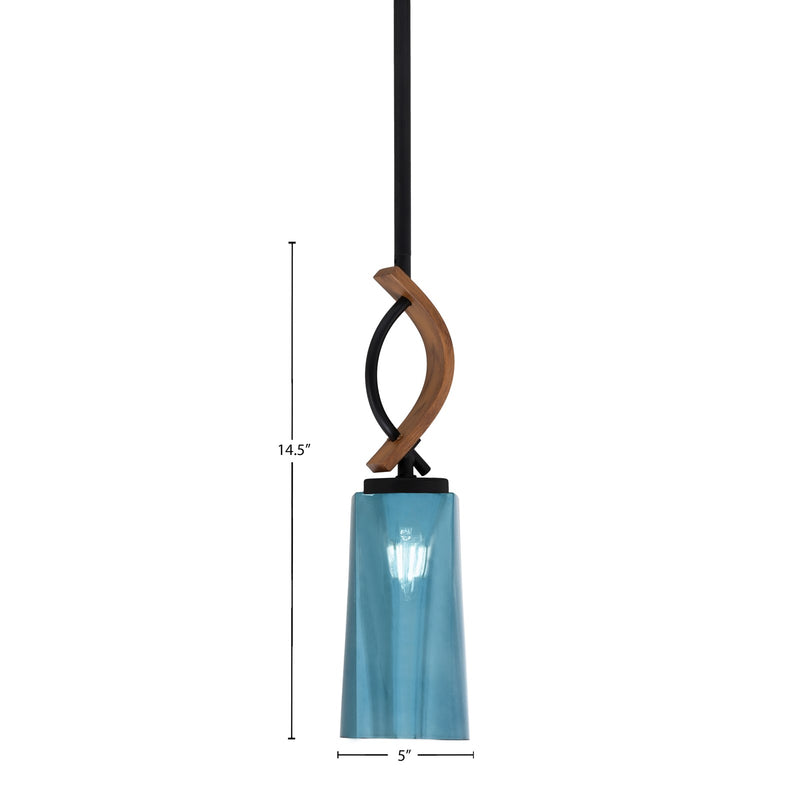 Toltec Monterey 5in 1-Light Mini Pendant | Modern Matte Black and Painted Wood-look Blue Gradient Glass | Kitchen Island | Model 2901-MBWG-295