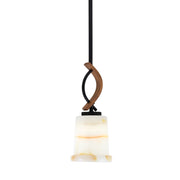 Toltec Monterey 5in 1-Light Mini Pendant | Rustic Matte Black and Painted Wood-look Metal with Natural Stone Shade | Kitchen | Model 2901-MBWG-4128
