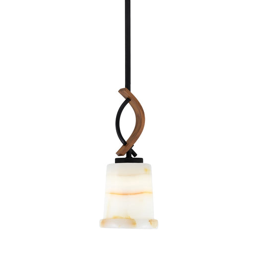 Toltec Monterey 5in 1-Light Mini Pendant | Rustic Matte Black and Painted Wood-look Metal with Natural Stone Shade | Kitchen | Model 2901-MBWG-4128