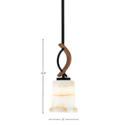 Toltec Monterey 5in 1-Light Mini Pendant | Rustic Matte Black and Painted Wood-look Metal with Natural Stone Shade | Kitchen | Model 2901-MBWG-4128