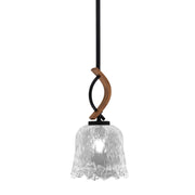 Toltec Monterey 7in 1-Light Mini Pendant | Rustic Matte Black and Painted Wood-look Metal with Clear Lava Glass | Kitchen | Model 2901-MBWG-4230