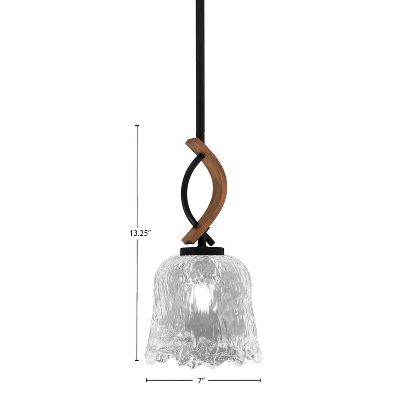 Toltec Monterey 7in 1-Light Mini Pendant | Rustic Matte Black and Painted Wood-look Metal with Clear Lava Glass | Kitchen | Model 2901-MBWG-4230