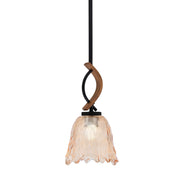 Toltec Monterey 7in 1-Light Mini Pendant | Rustic Matte Black and Painted Wood-look Metal with Amber Lava Glass | Kitchen | Model 2901-MBWG-4233