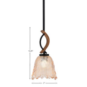 Toltec Monterey 7in 1-Light Mini Pendant | Rustic Matte Black and Painted Wood-look Metal with Amber Lava Glass | Kitchen | Model 2901-MBWG-4233