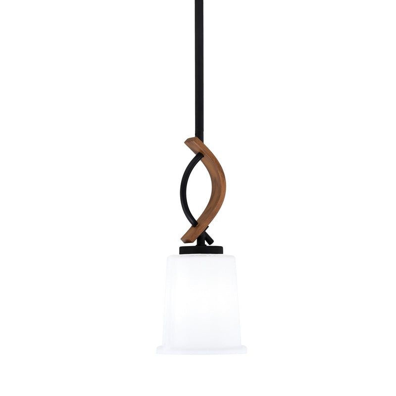 Toltec Monterey 5in 1-Light Mini Pendant | Modern Matte Black and Painted Wood-look White Opal Glass | Kitchen Island & Dining | Model 2901-MBWG-5031