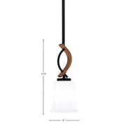 Toltec Monterey 5in 1-Light Mini Pendant | Modern Matte Black and Painted Wood-look White Opal Glass | Kitchen Island & Dining | Model 2901-MBWG-5031