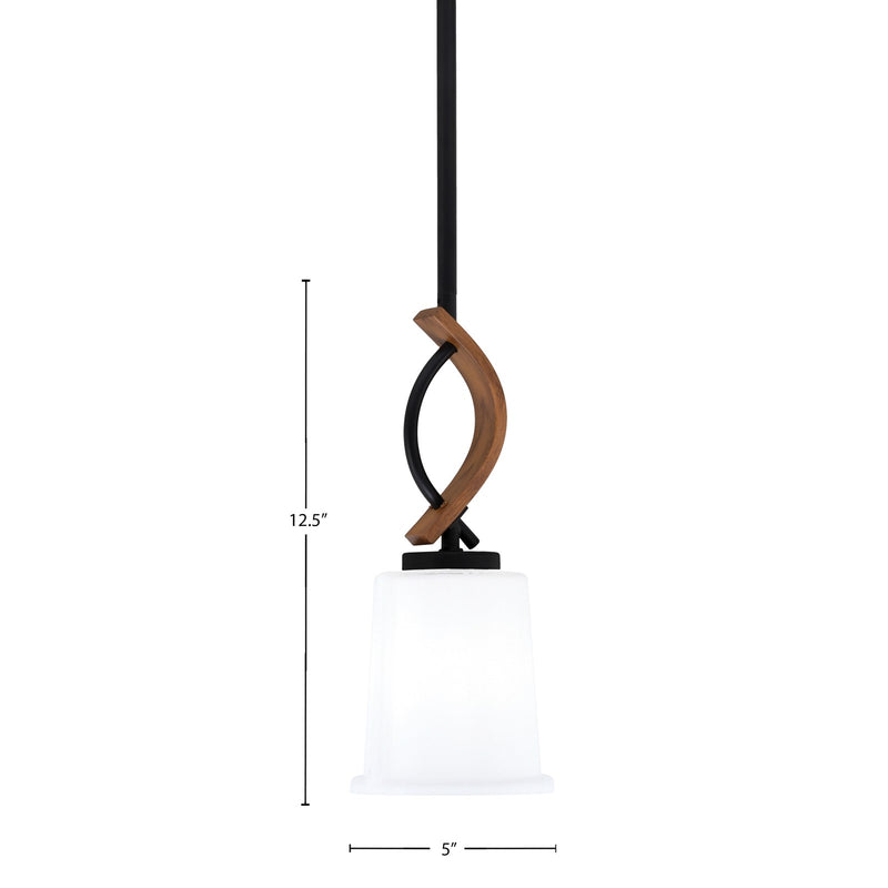 Toltec Monterey 5in 1-Light Mini Pendant | Modern Matte Black and Painted Wood-look White Opal Glass | Kitchen Island & Dining | Model 2901-MBWG-5031
