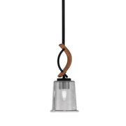 Toltec Monterey 5in 1-Light Mini Pendant | Modern Matte Black and Painted Wood-look Smoke Bubble Glass | Kitchen Island | Model 2901-MBWG-5032