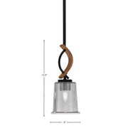 Toltec Monterey 5in 1-Light Mini Pendant | Modern Matte Black and Painted Wood-look Smoke Bubble Glass | Kitchen Island | Model 2901-MBWG-5032