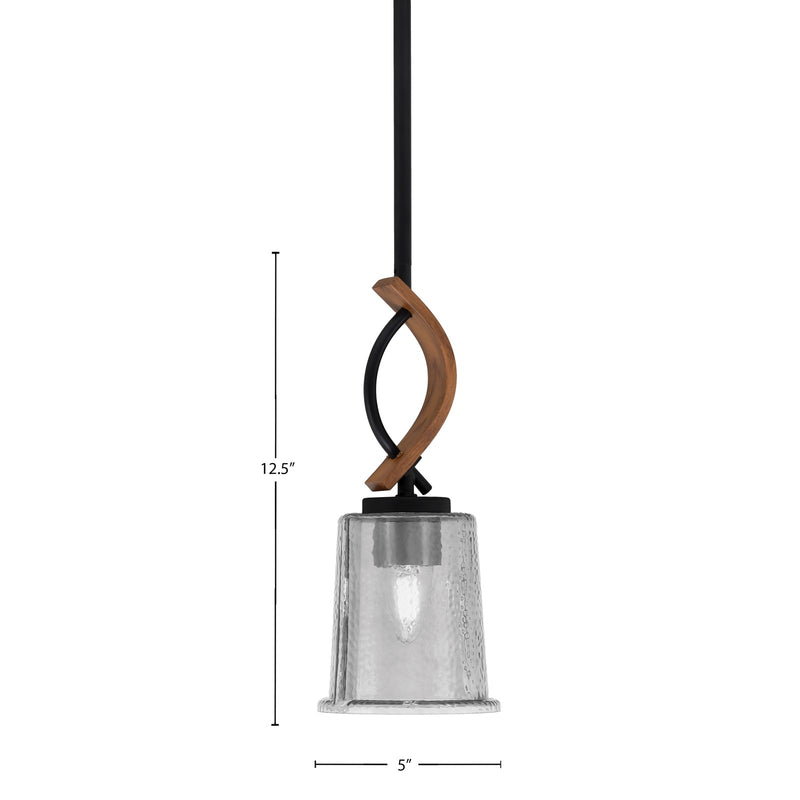 Toltec Monterey 5in 1-Light Mini Pendant | Modern Matte Black and Painted Wood-look Smoke Bubble Glass | Kitchen Island | Model 2901-MBWG-5032