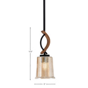 Toltec Monterey 5in 1-Light Mini Pendant | Modern Matte Black and Painted Wood-look Amber Bubble Glass | Kitchen Island | Model 2901-MBWG-5033