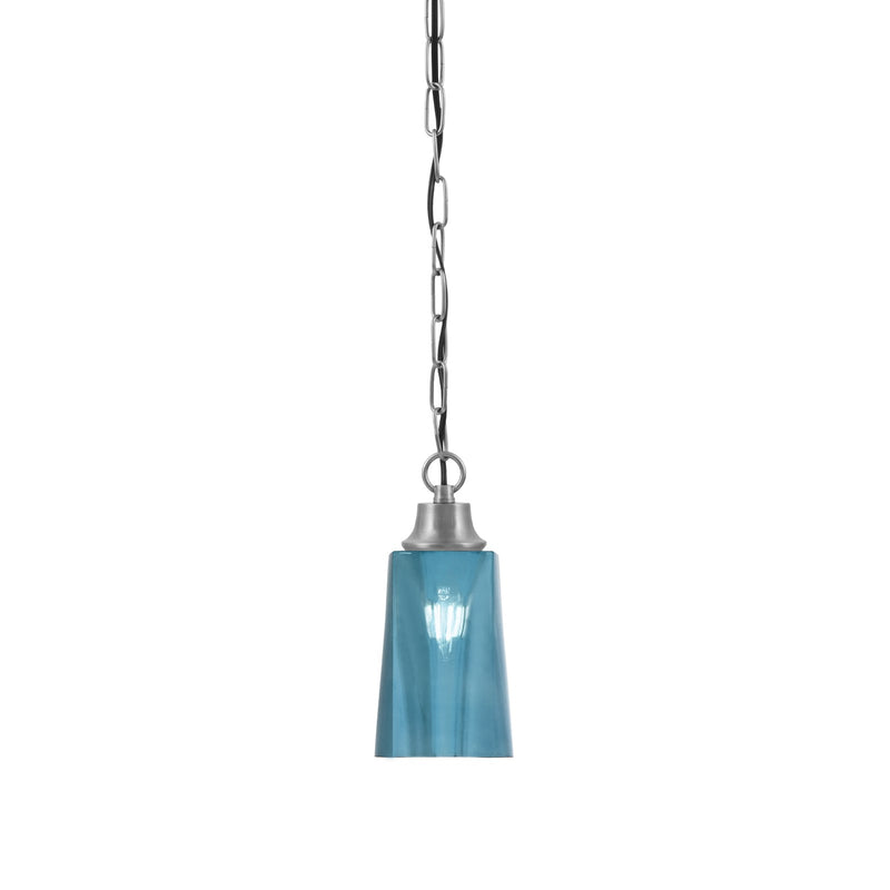 Toltec Chain 4.5in 1-Light Pendant | Industrial Graphite Steel and Blue Gradient Glass | Kitchen Island & Dining Room | 4.5 x 4.5 x 9.5 in | Model 31-GP-265