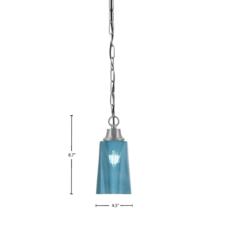 Toltec Chain 4.5in 1-Light Pendant | Industrial Graphite Steel and Blue Gradient Glass | Kitchen Island & Dining Room | 4.5 x 4.5 x 9.5 in | Model 31-GP-265