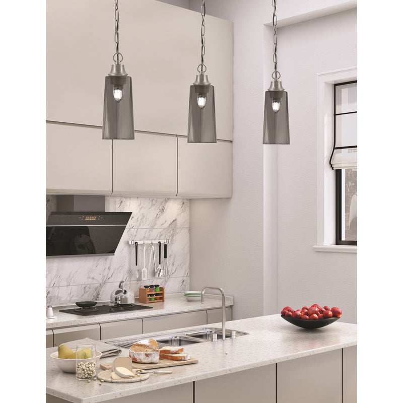 Toltec Chain 5.25in 1-Light Pendant | Industrial Graphite Steel and Smoke Bubble Glass | Kitchen Island & Dining Room | 5.25 x 5.25 x 12.75 in | Model 31-GP-292
