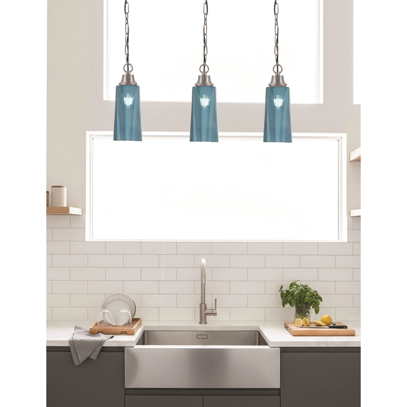 Toltec Chain 5.25in 1-Light Pendant | Industrial Graphite Steel and Blue Gradient Glass | Kitchen Island & Dining Room | 5.25 x 5.25 x 12.75 in | Model 31-GP-295