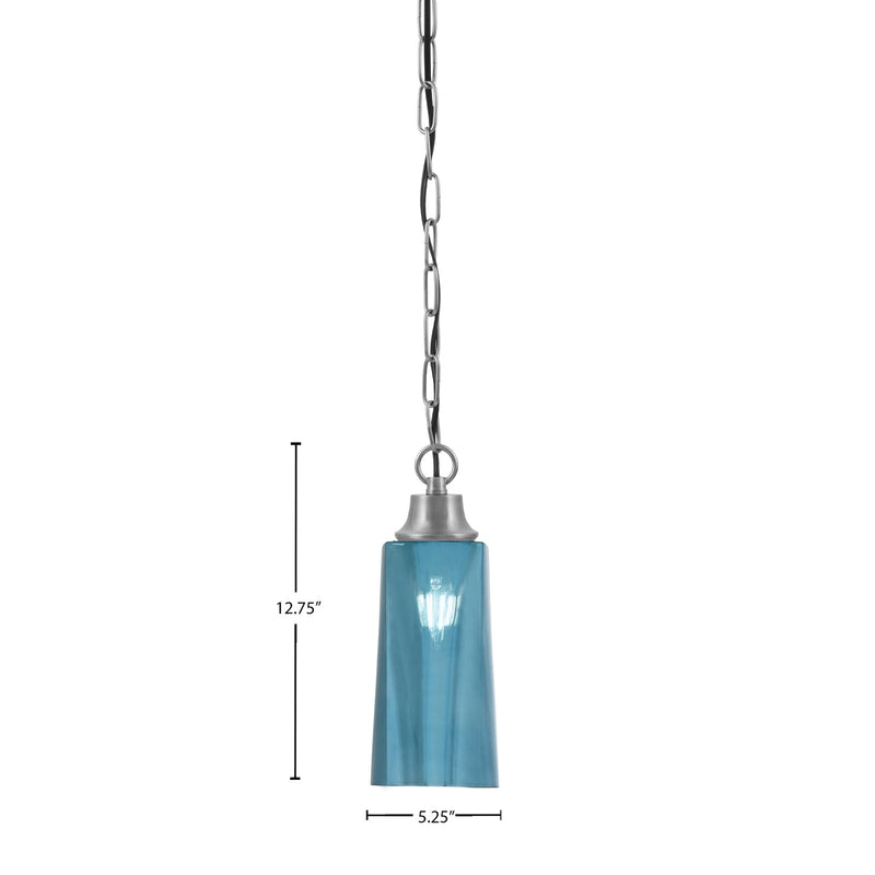 Toltec Chain 5.25in 1-Light Pendant | Industrial Graphite Steel and Blue Gradient Glass | Kitchen Island & Dining Room | 5.25 x 5.25 x 12.75 in | Model 31-GP-295