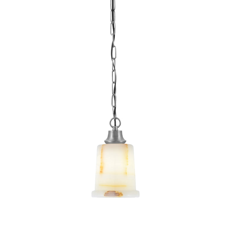 Toltec Chain 5in 1-Light Pendant | Industrial Graphite Steel and Natural Stone Glass | Kitchen Island & Dining Room | 5 x 9 in | Model 31-GP-4128