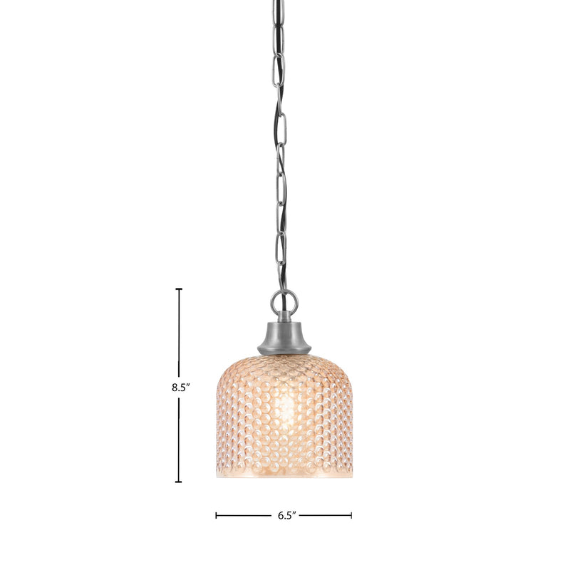 Toltec Chain 6in 1-Light Pendant | Industrial Graphite Steel and Amber Textured Glass | Kitchen Island & Dining Room | 6.5 x 8.5 in | Model 31-GP-4613