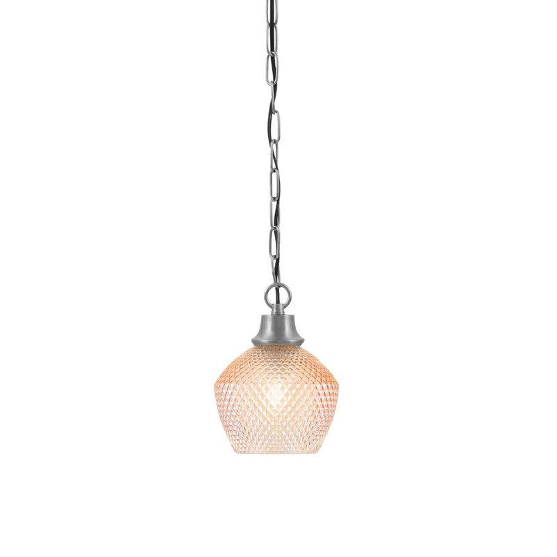 Toltec Chain 6in 1-Light Pendant | Industrial Graphite Steel and Amber Textured Glass | Kitchen Island & Dining Room | 6 x 8.5 in | Model 31-GP-4623