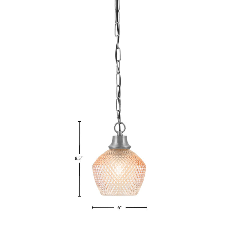 Toltec Chain 6in 1-Light Pendant | Industrial Graphite Steel and Amber Textured Glass | Kitchen Island & Dining Room | 6 x 8.5 in | Model 31-GP-4623
