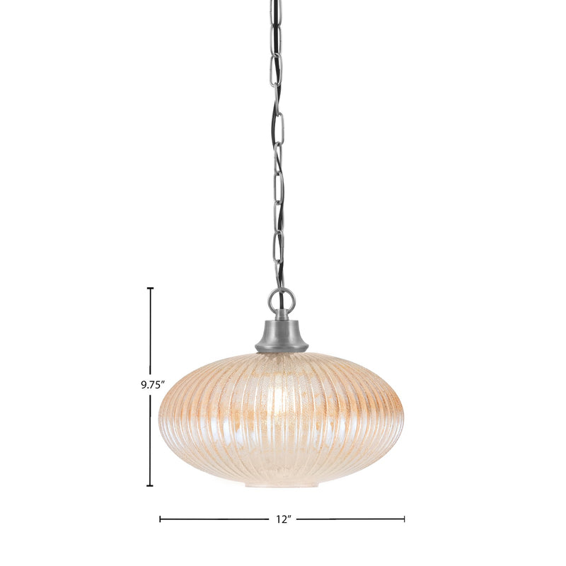 Toltec Chain 12in 1-Light Pendant | Industrial Graphite Steel and Amber Micro Bubble Ribbed Glass | Kitchen Island & Dining Room | 12 x 9.75 in | Model 31-GP-4653
