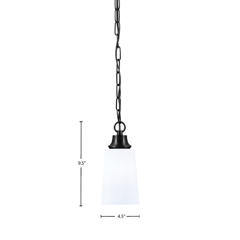 Toltec Chain Collection 4.5in 1-Light Pendant | Modern Matte Black Steel and White Opal Glass | Kitchen Island & Dining Room | 4.5 x 4.5 x 9.5 in | Model 31-MB-261